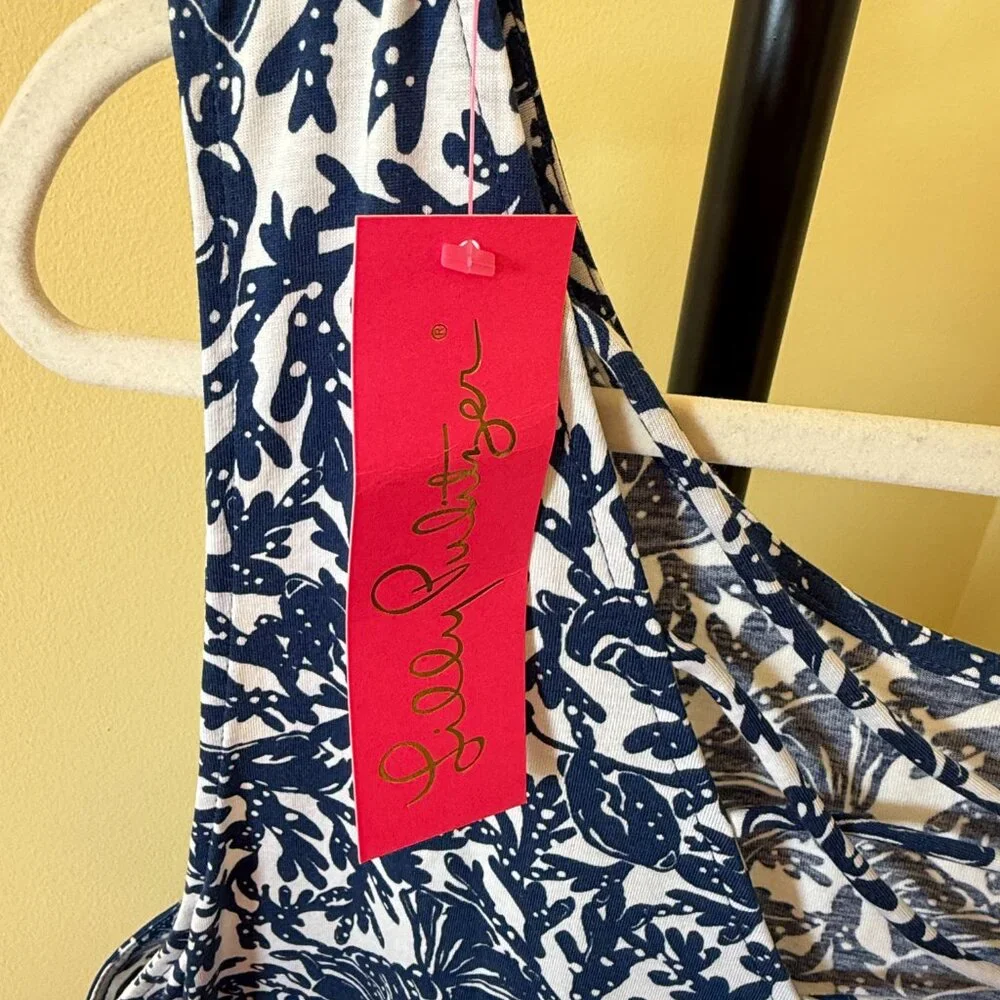 NWT: Lilly Pulitzer Kristen Flounce Dress with Pockets in Oyster Bay Blue - Picture 4 of 5